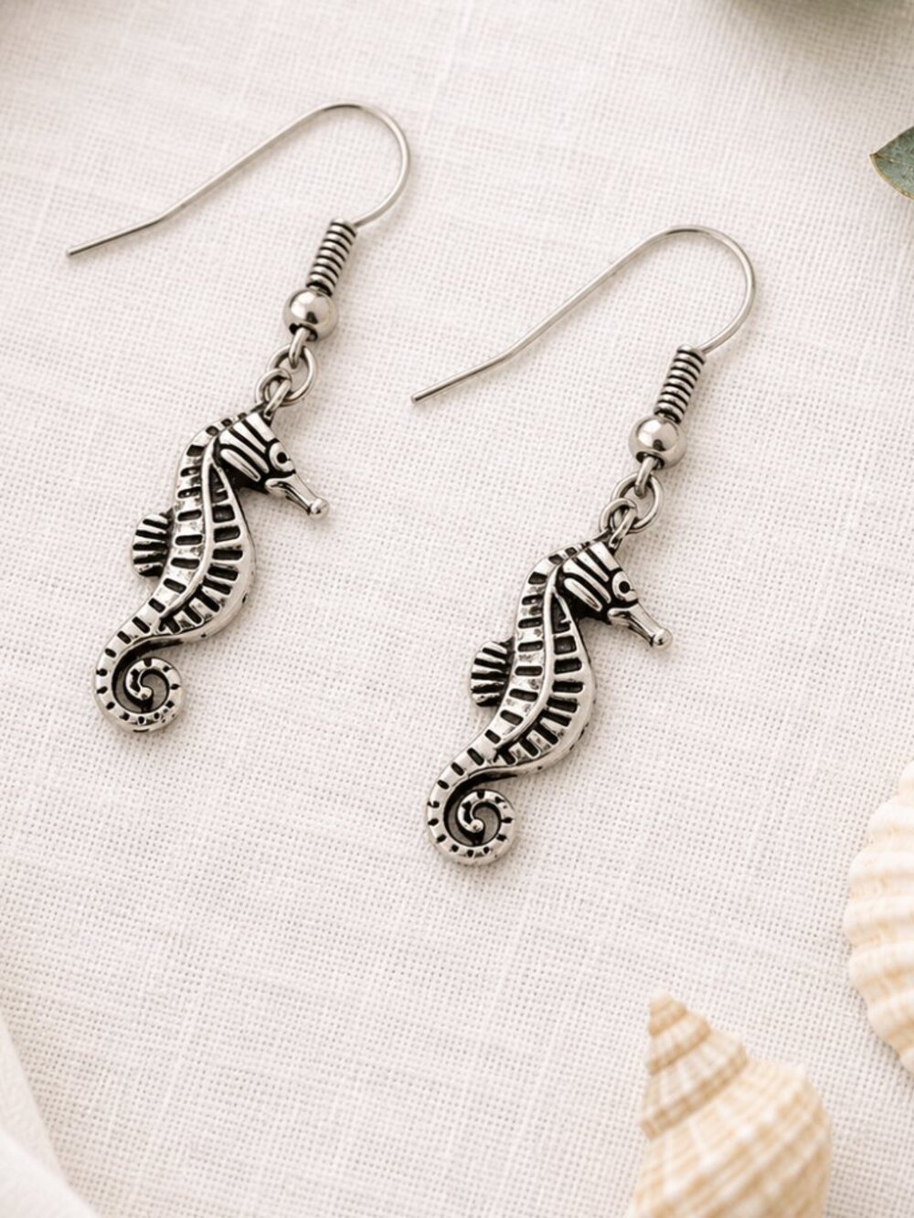 Dainty Antiqued Silver Seahorse Dangle Earrings